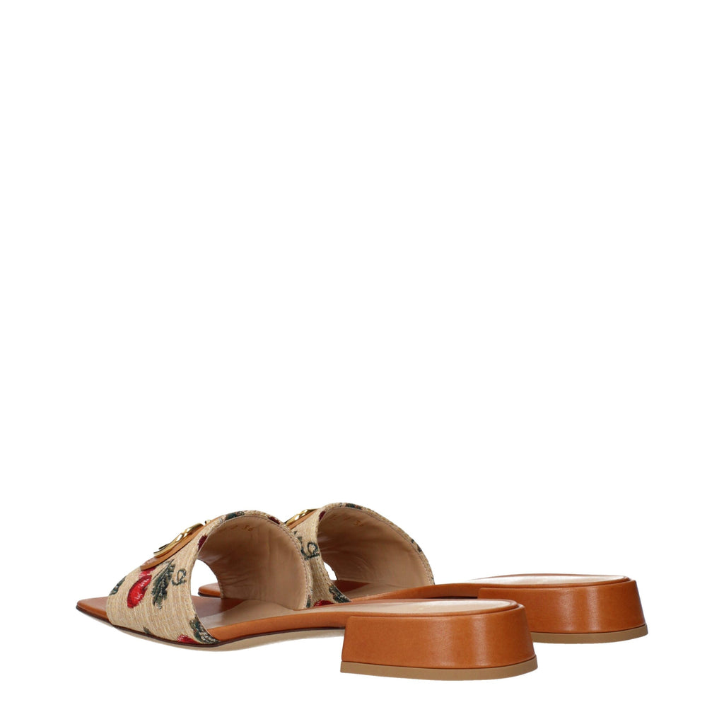 Valentino Garavani Beigefarbene Raffia-Pantoffeln