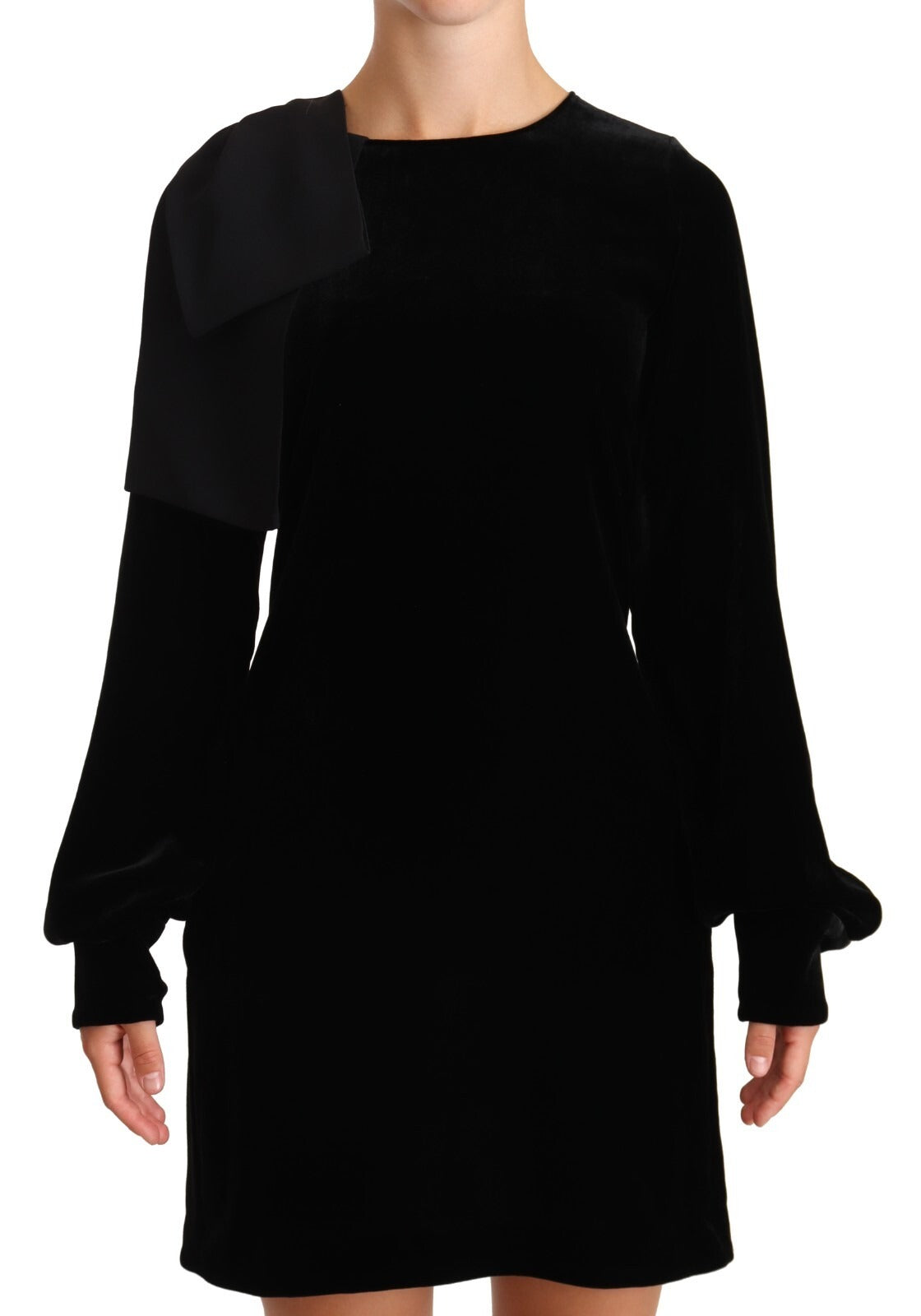 N.21 Black viscose mini dress with round neck and long sleeves