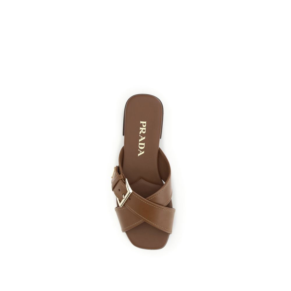 Prada Brown Calfskin Bos Taurus Sandals