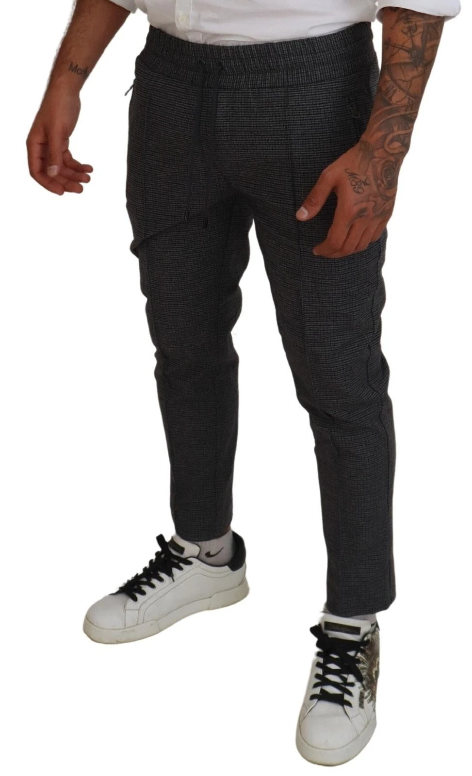 Dolce & Gabbana Gestreifte Woll-Skinny-Hose in Grau