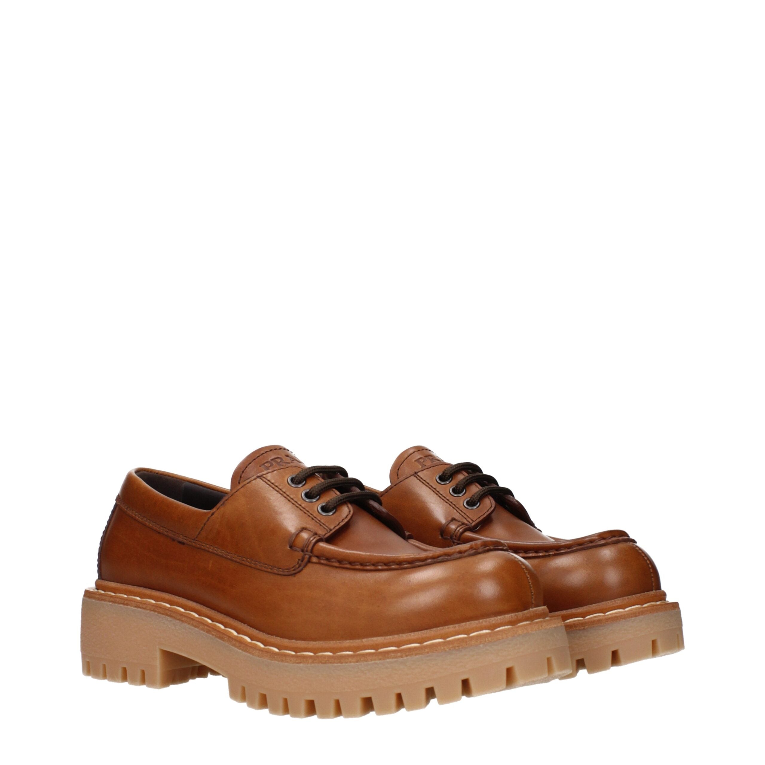 Prada Braune Leder Oxford- und Derby-Schuhe