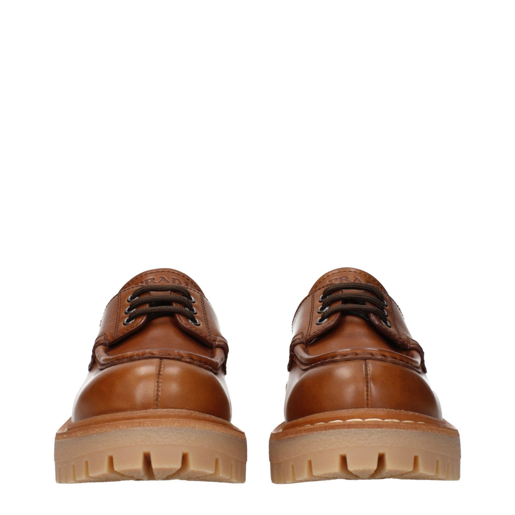 Prada Braune Leder Oxford- und Derby-Schuhe
