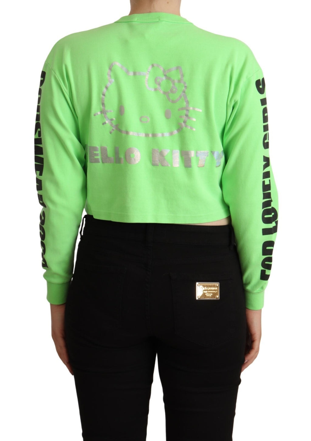 GCDS Mintgrüner Bedruckter Langarm-Cropped-Pullover