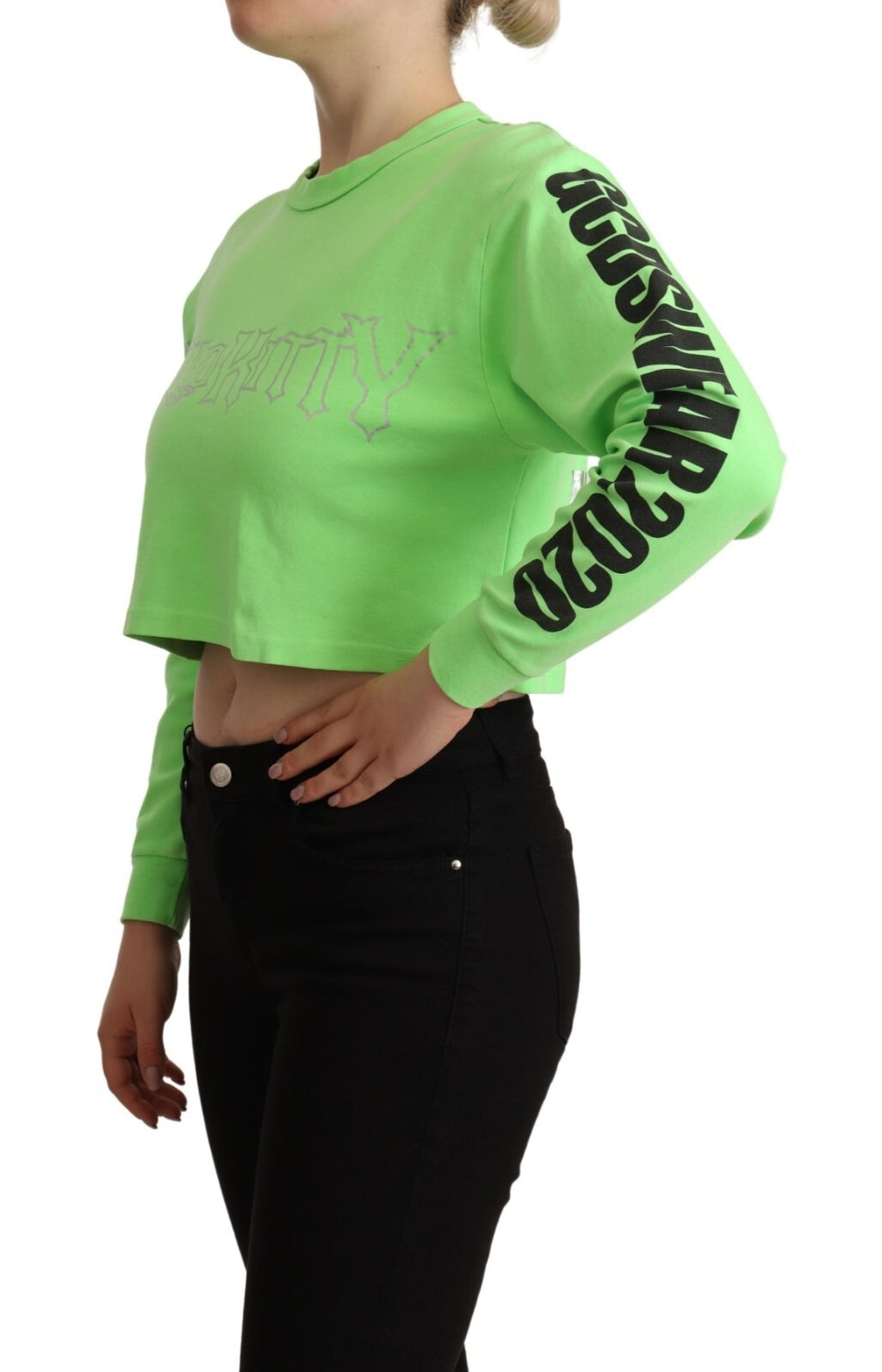 GCDS Mintgrüner Bedruckter Langarm-Cropped-Pullover