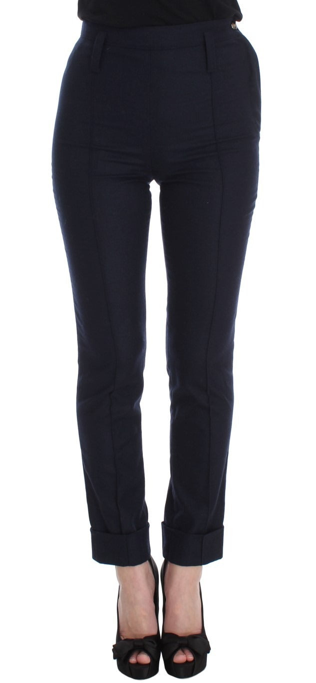 Ermanno Scervino Dark Blue Slim-Fit Trousers in Pure Virgin Wool
