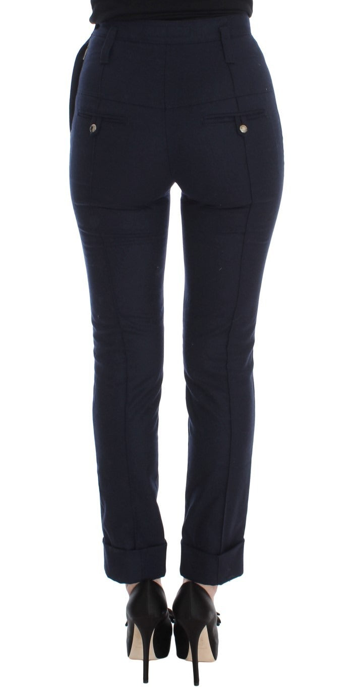 Ermanno Scervino Dark Blue Slim-Fit Trousers in Pure Virgin Wool