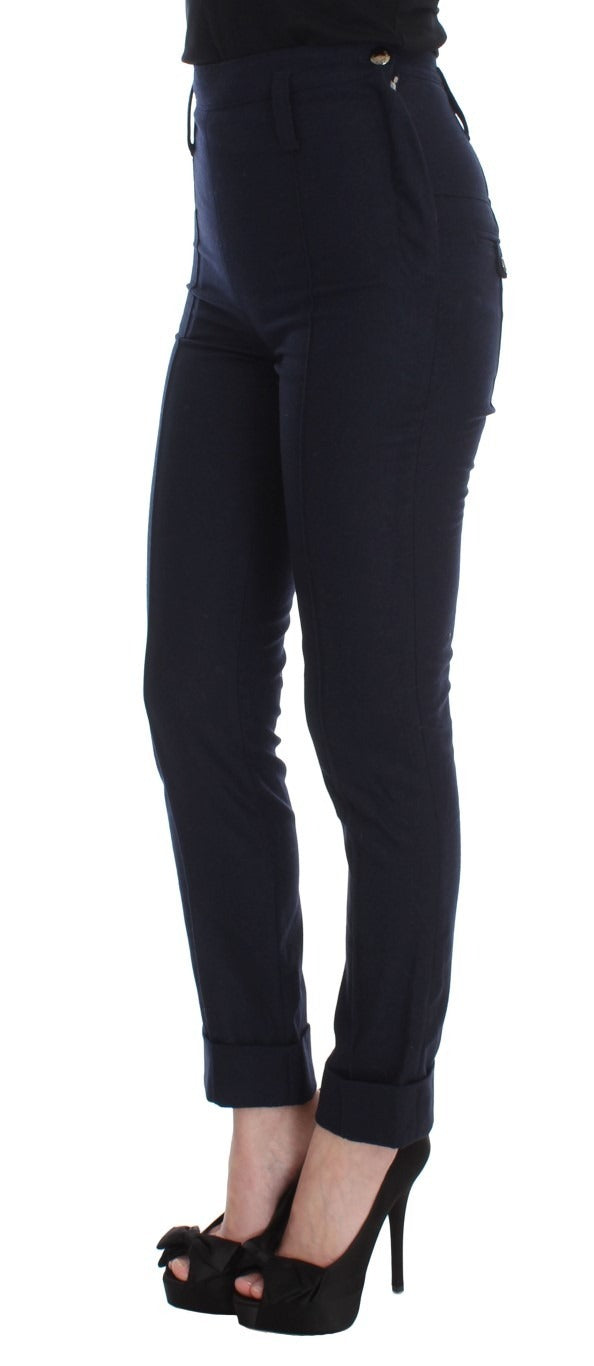 Ermanno Scervino Dark Blue Slim-Fit Trousers in Pure Virgin Wool
