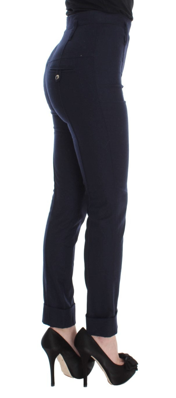 Ermanno Scervino Dark Blue Slim-Fit Trousers in Pure Virgin Wool