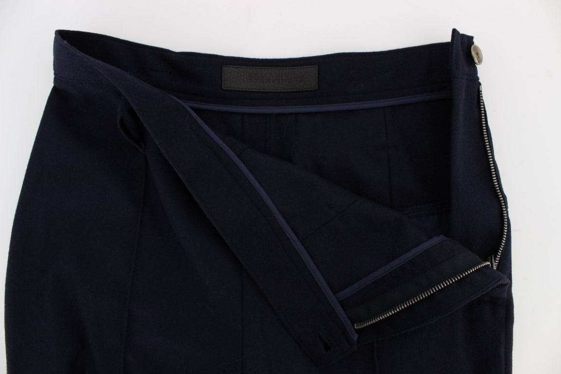 Ermanno Scervino Dark Blue Slim-Fit Trousers in Pure Virgin Wool