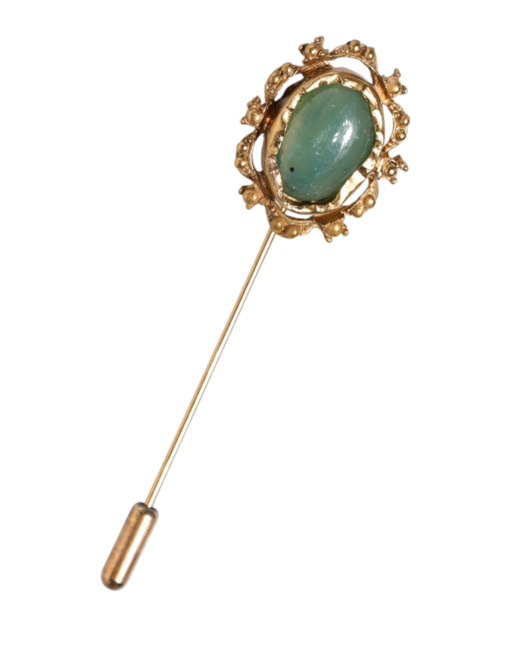 Dolce & Gabbana Goldfarbener Herren-Anstecker mit grünem Stein im Antik-Look