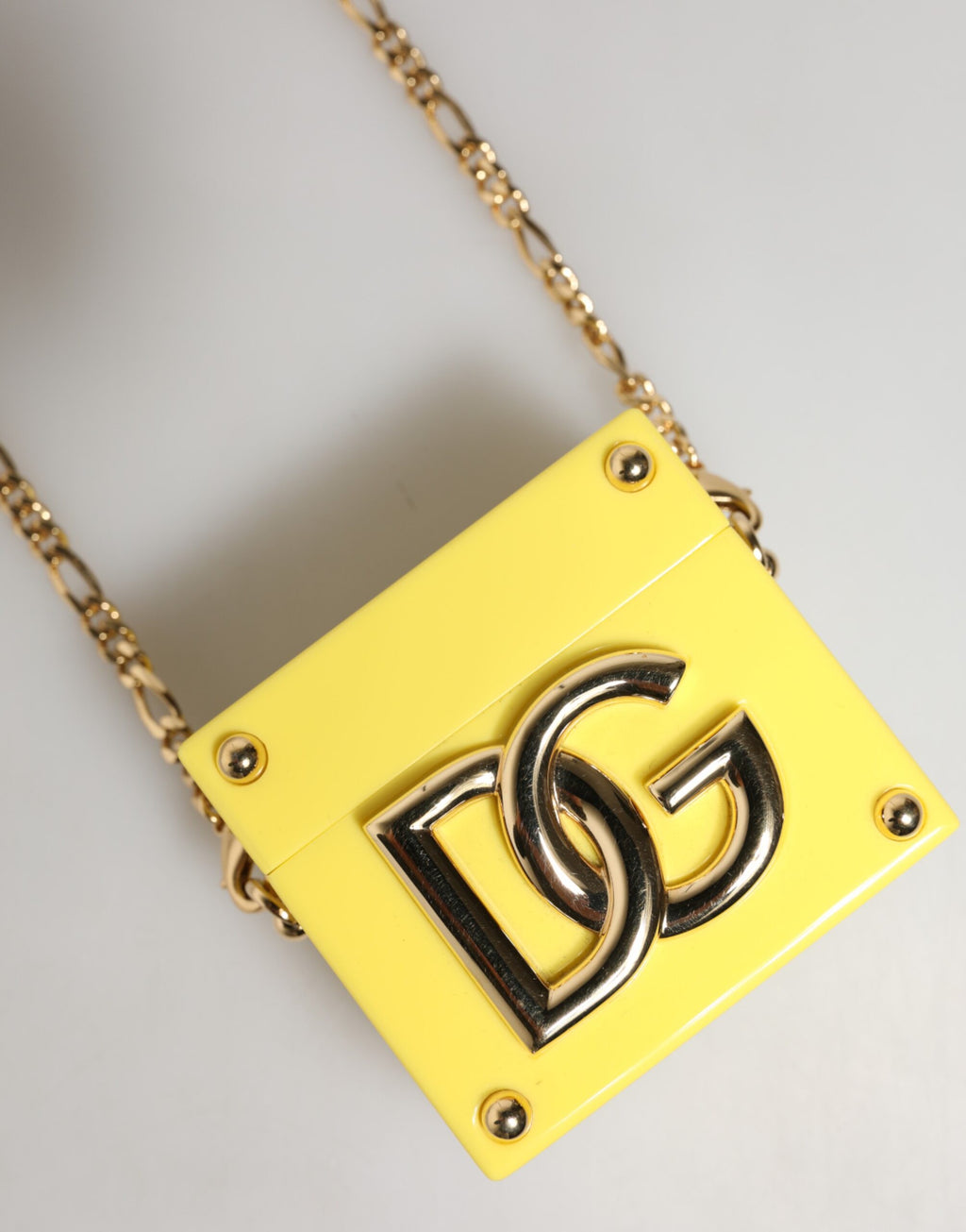 Dolce & Gabbana Yellow AirPods Case with DG Logo Plaque and Gold Chain