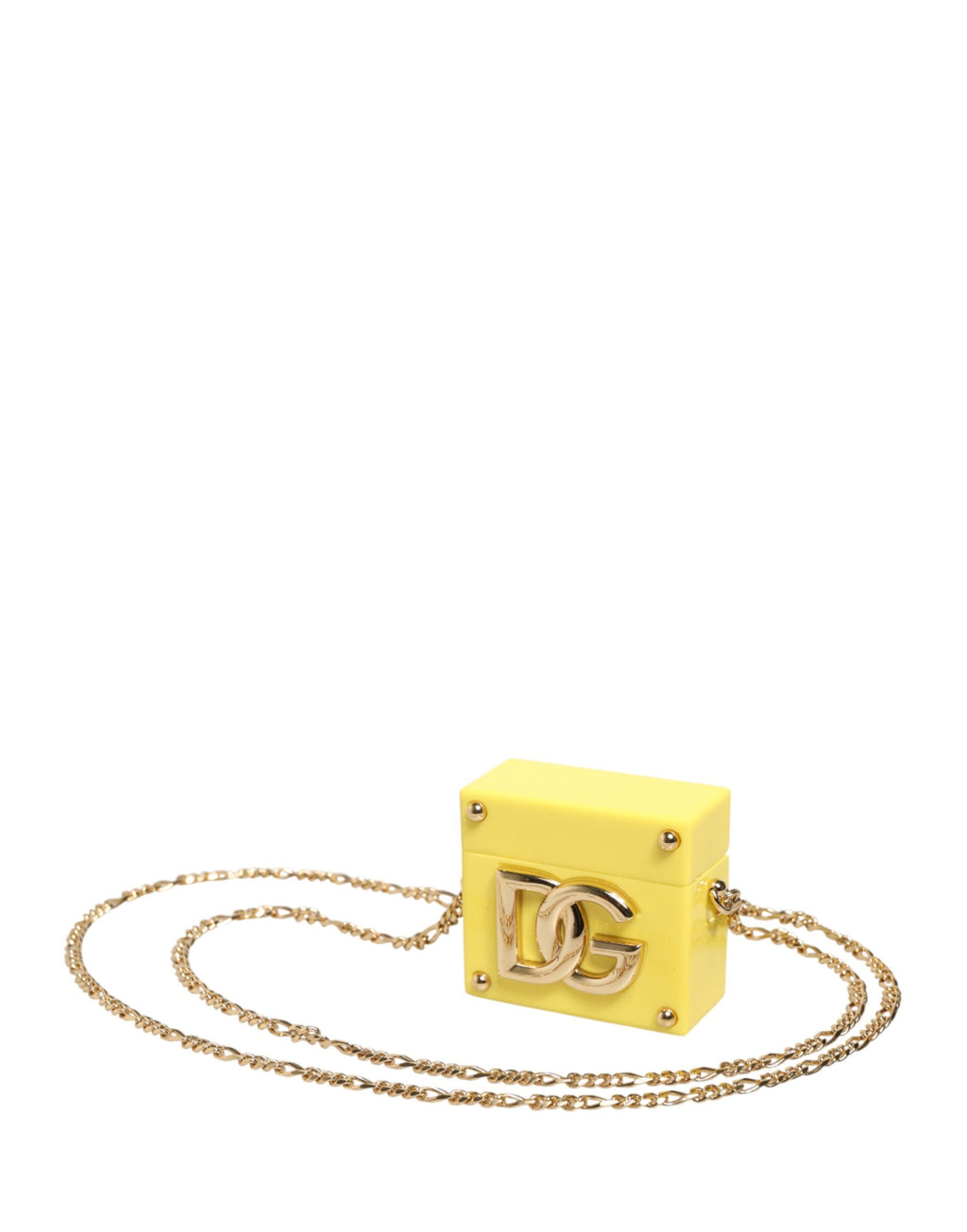Dolce & Gabbana Yellow AirPods Case with DG Logo Plaque and Gold Chain