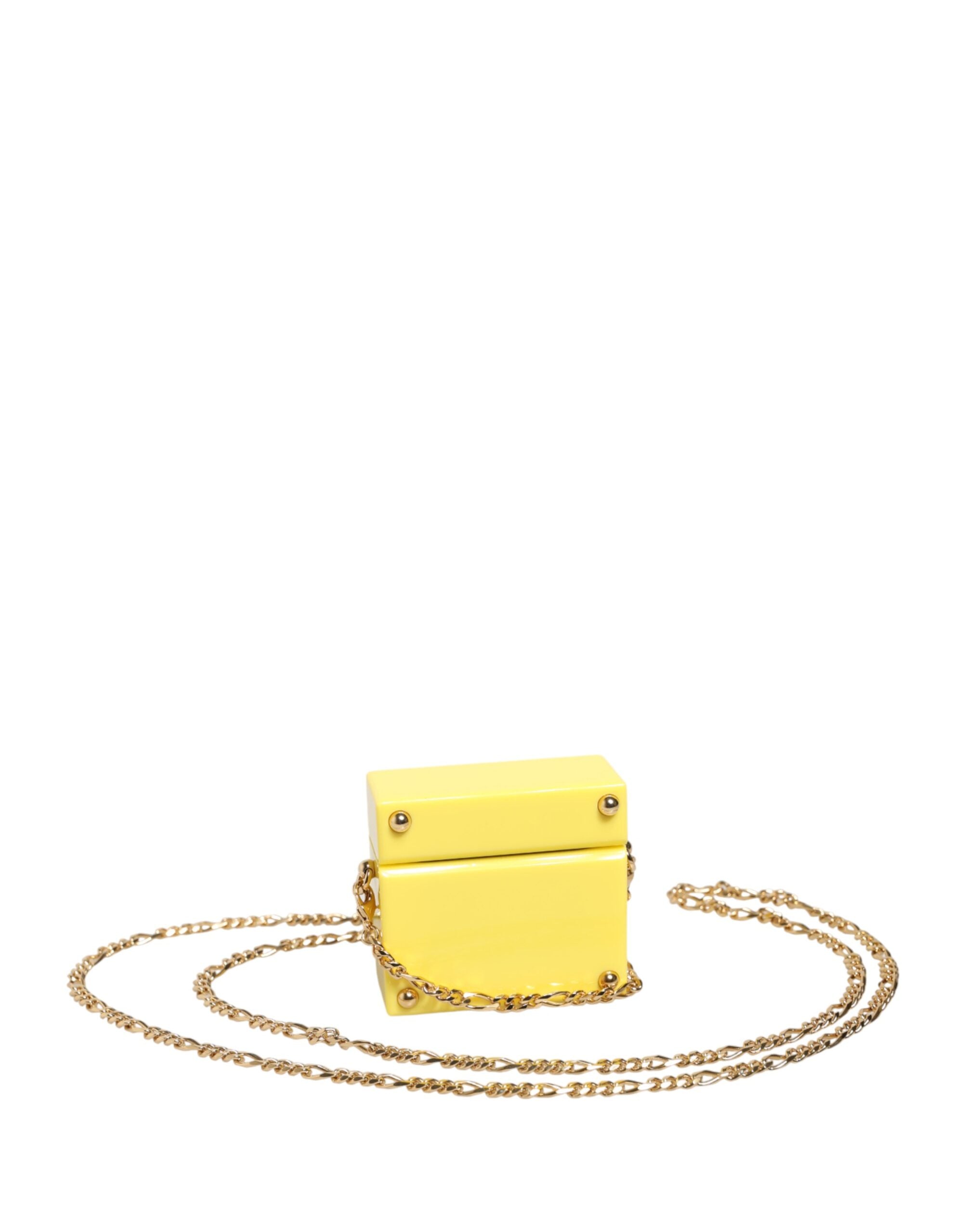 Dolce & Gabbana Yellow AirPods Case with DG Logo Plaque and Gold Chain