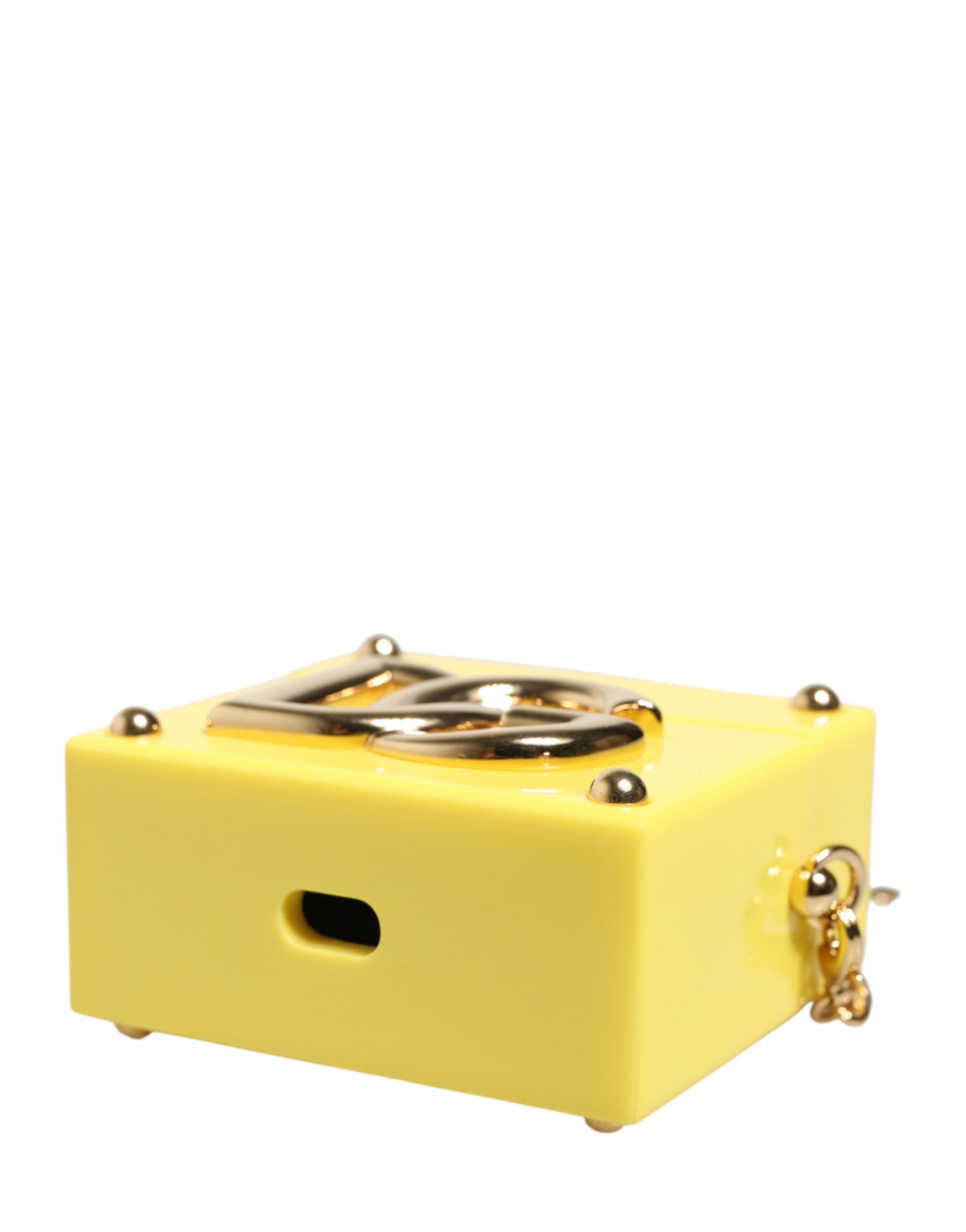 Dolce & Gabbana Yellow AirPods Case with DG Logo Plaque and Gold Chain