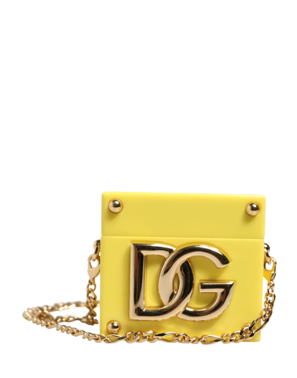 Dolce & Gabbana Yellow AirPods Case with DG Logo Plaque and Gold Chain