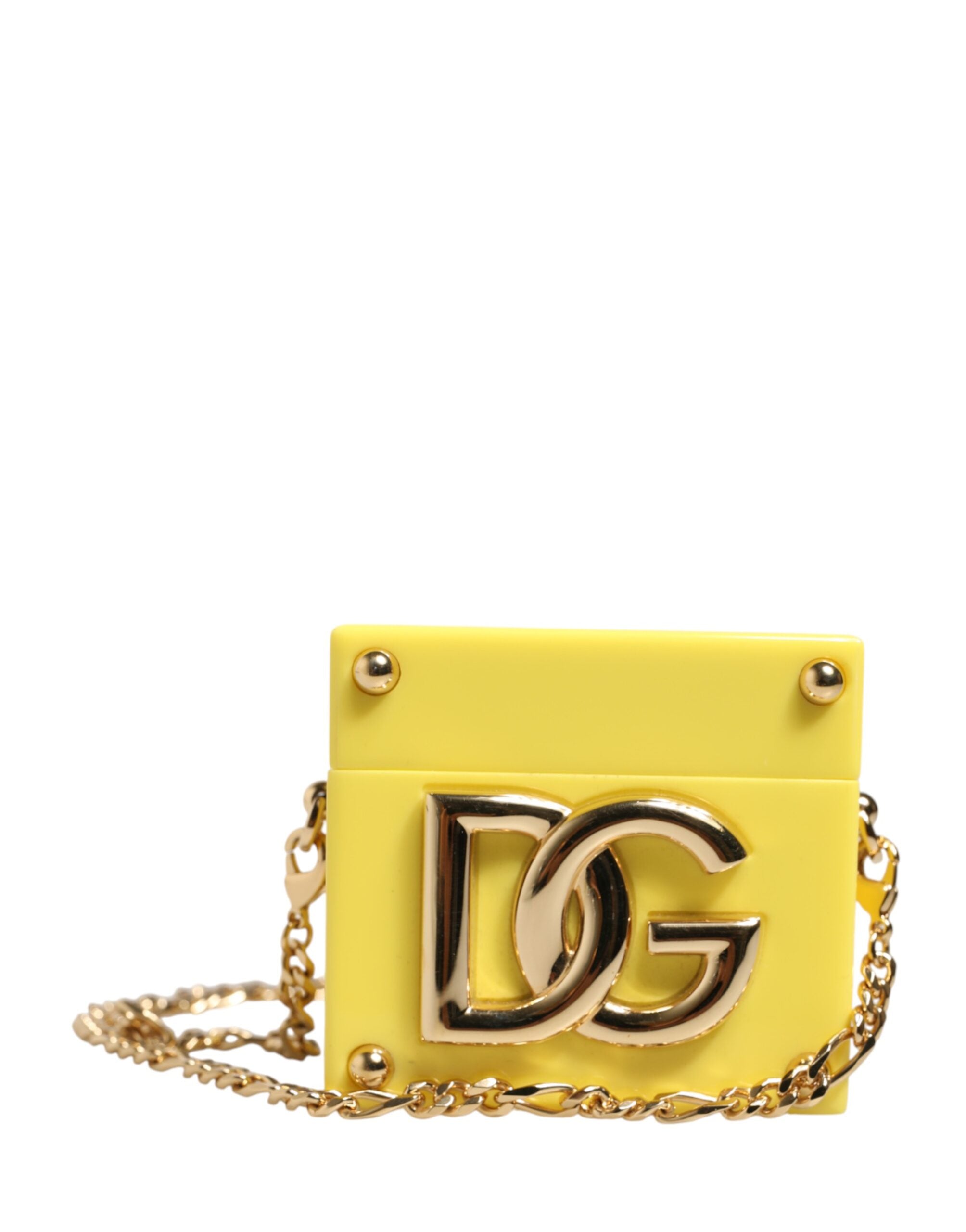 Dolce & Gabbana Yellow AirPods Case with DG Logo Plaque and Gold Chain