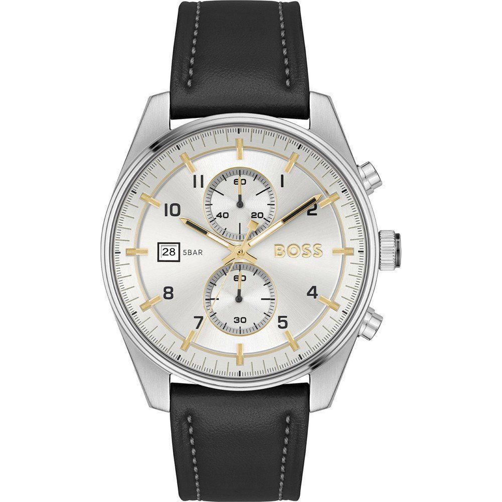 Hugo Boss Schwarze Lederkleid-Uhr