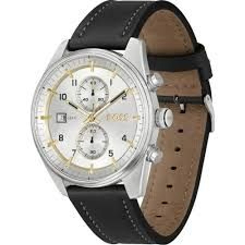 Hugo Boss Schwarze Lederkleid-Uhr
