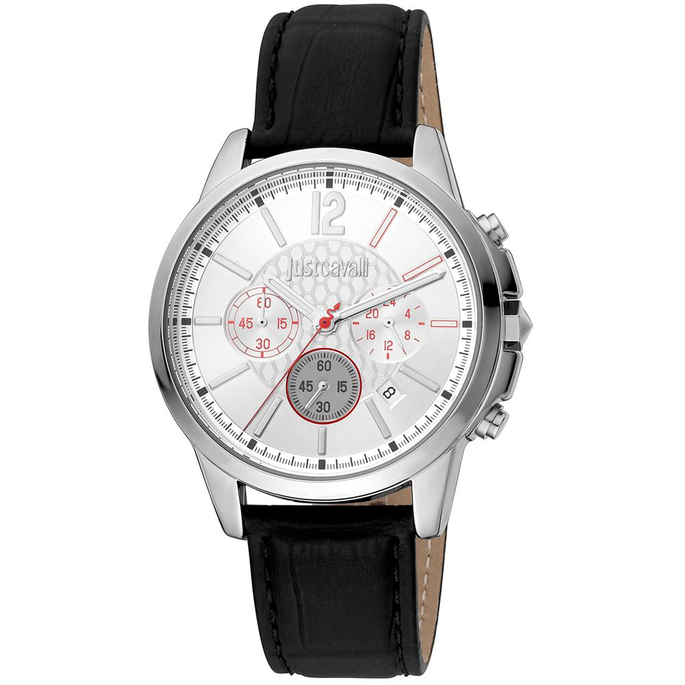 Just Cavalli Schwarze Leder-Dress-Watch