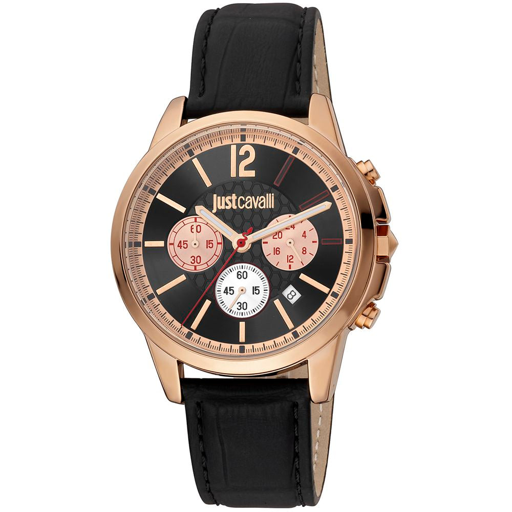 Just Cavalli Schwarze Lederarmbanduhr
