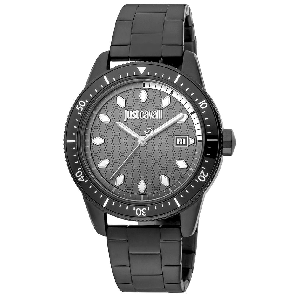 Just Cavalli Schwarze Edelstahl-Dress-Uhr