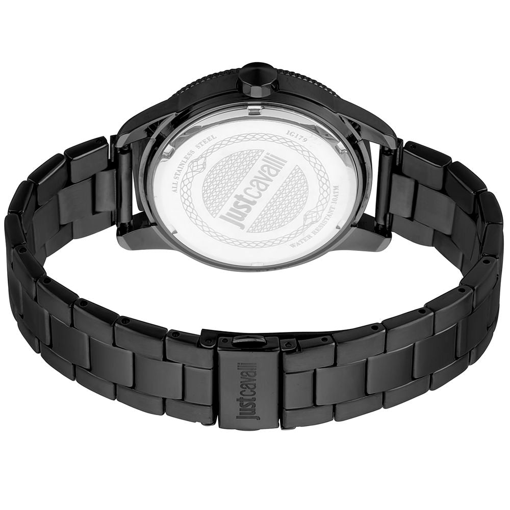 Just Cavalli Schwarze Edelstahl-Dress-Uhr