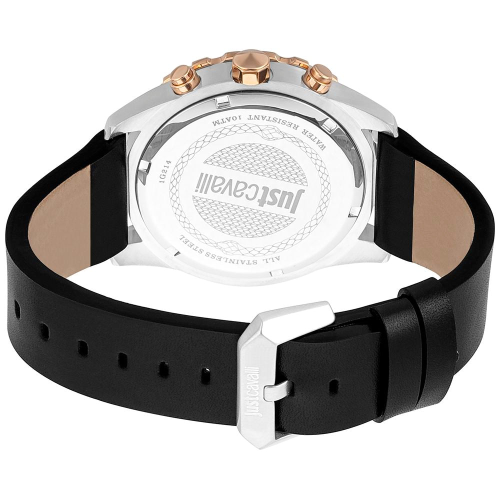 Just Cavalli Schwarze Leder-Sportuhr