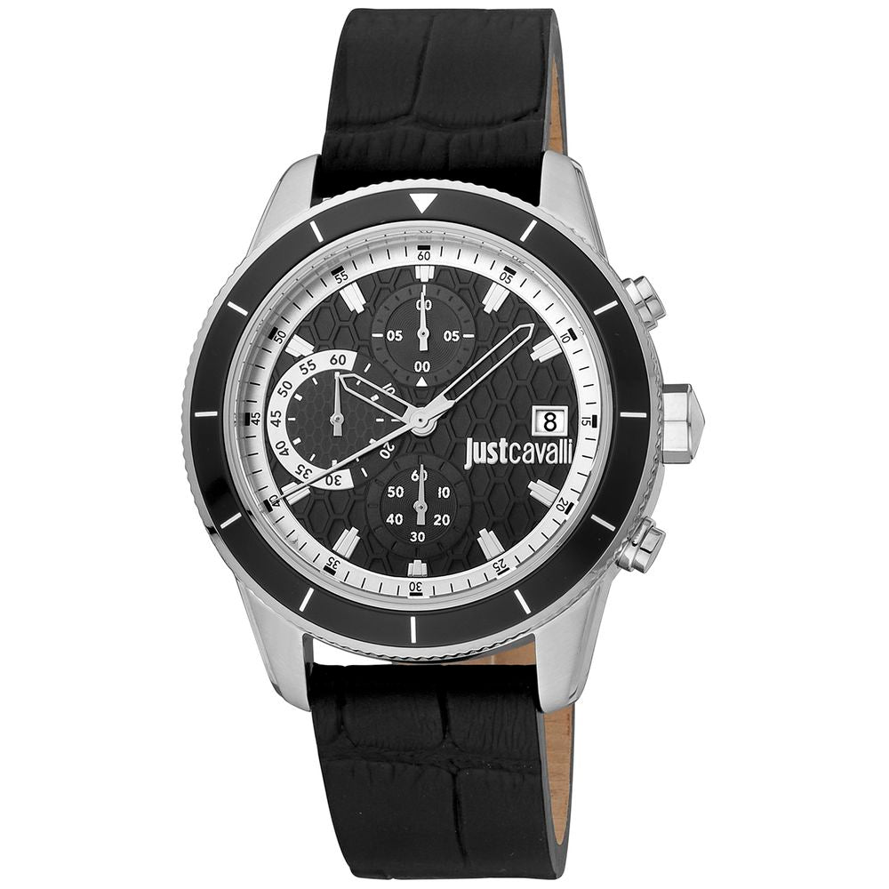 Just Cavalli Schwarze Leder-Sportuhr