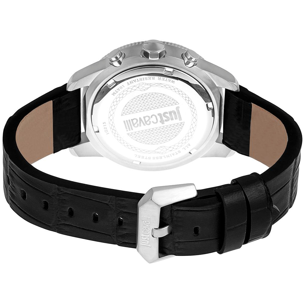 Just Cavalli Schwarze Leder-Sportuhr
