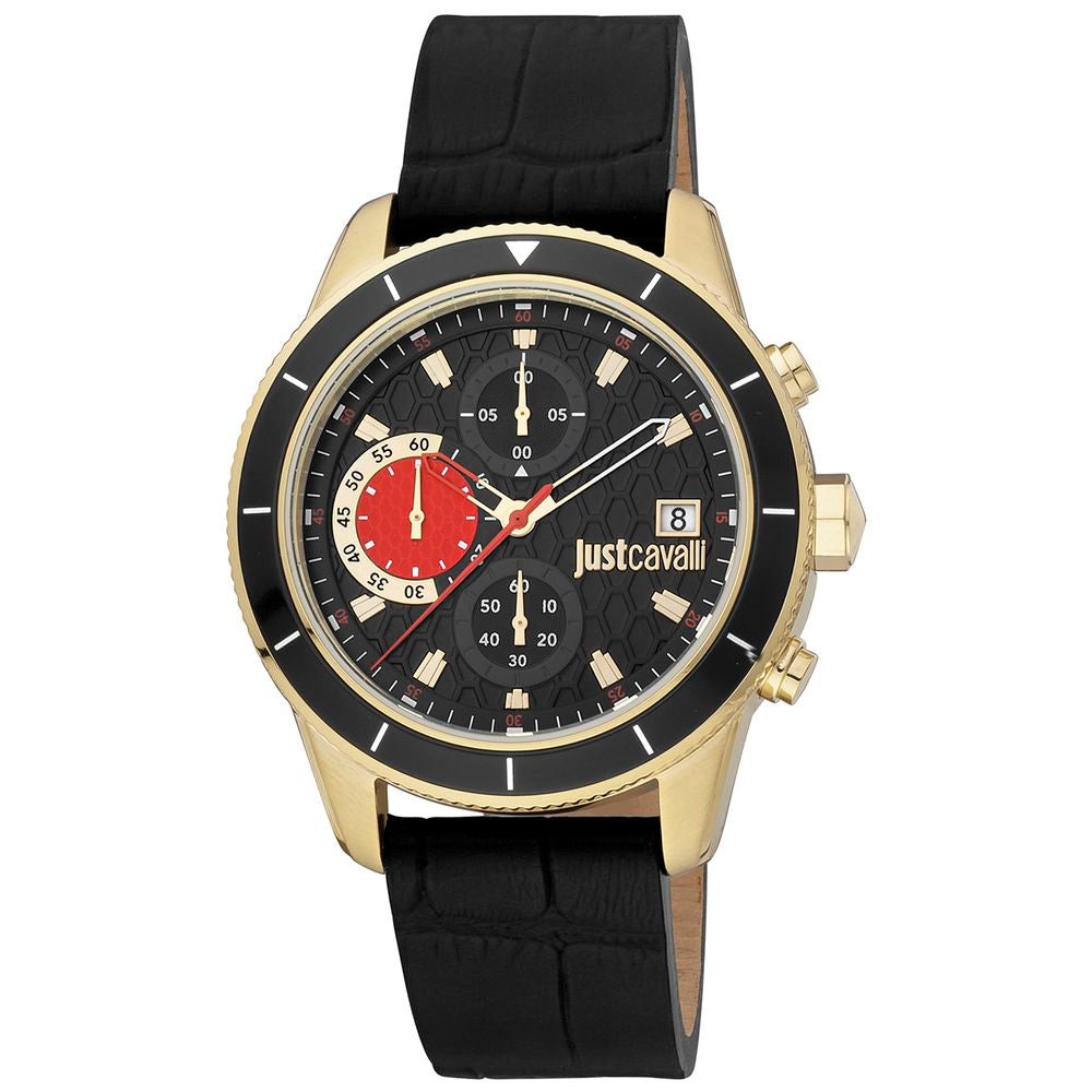 Just Cavalli Schwarze Leder-Dress-Watch