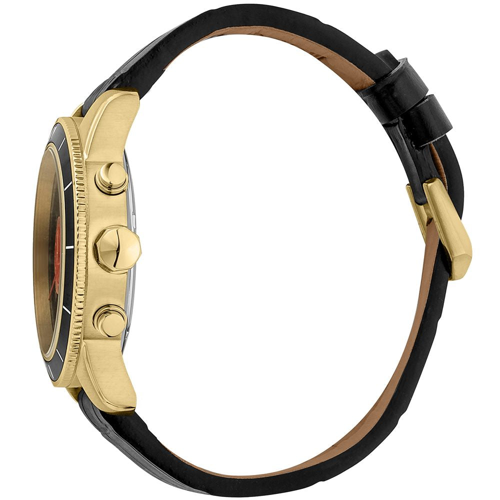 Just Cavalli Schwarze Leder-Dress-Watch
