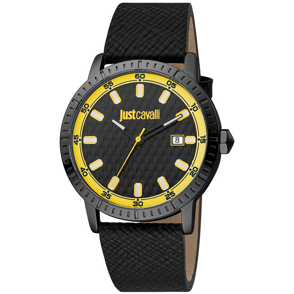 Just Cavalli Schwarze Leder-Dress-Watch
