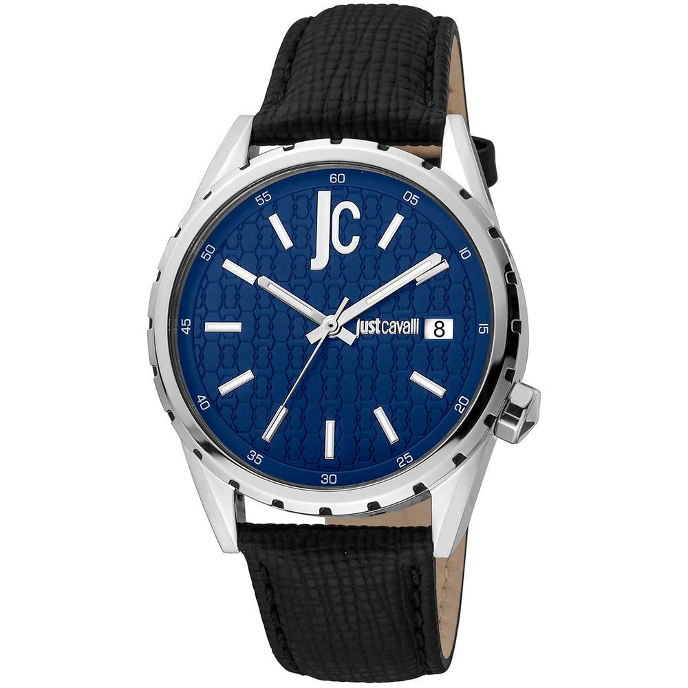 Just Cavalli Schwarze Leder-Dress-Watch