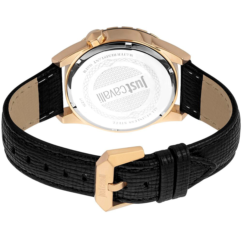 Just Cavalli Black Leather Wristwatch