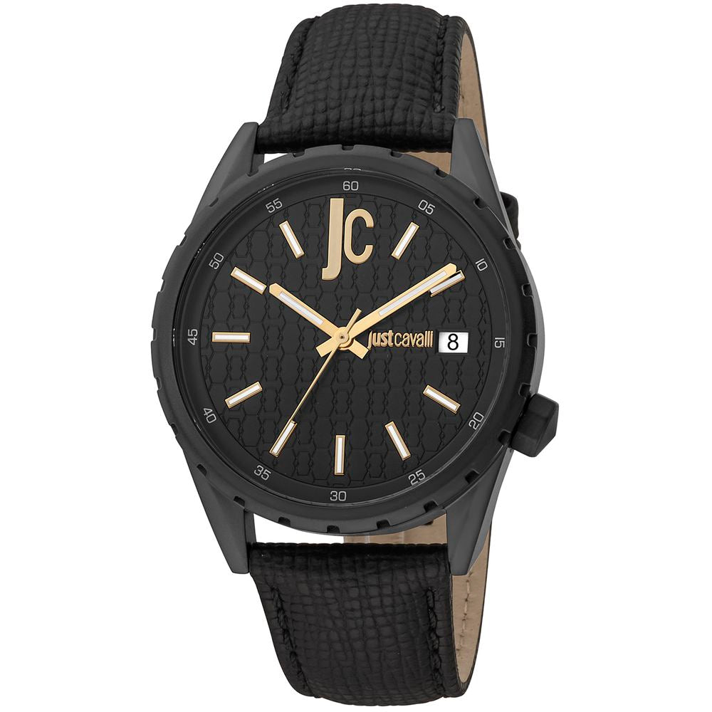 Just Cavalli Schwarze Leder-Armbanduhr