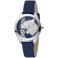 Just Cavalli Blaue Leder-Kleidungsuhr