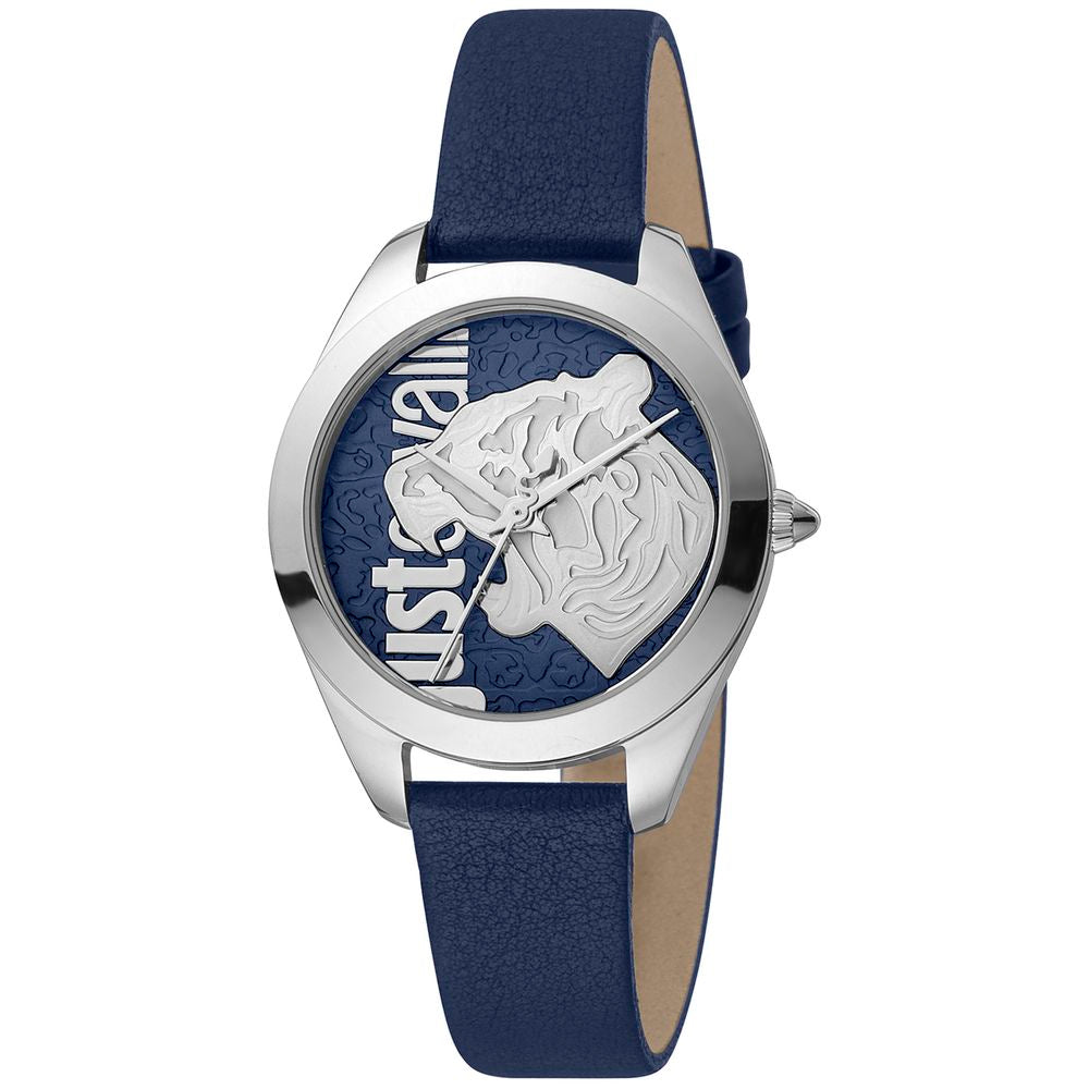 Just Cavalli Blaue Leder-Kleidungsuhr