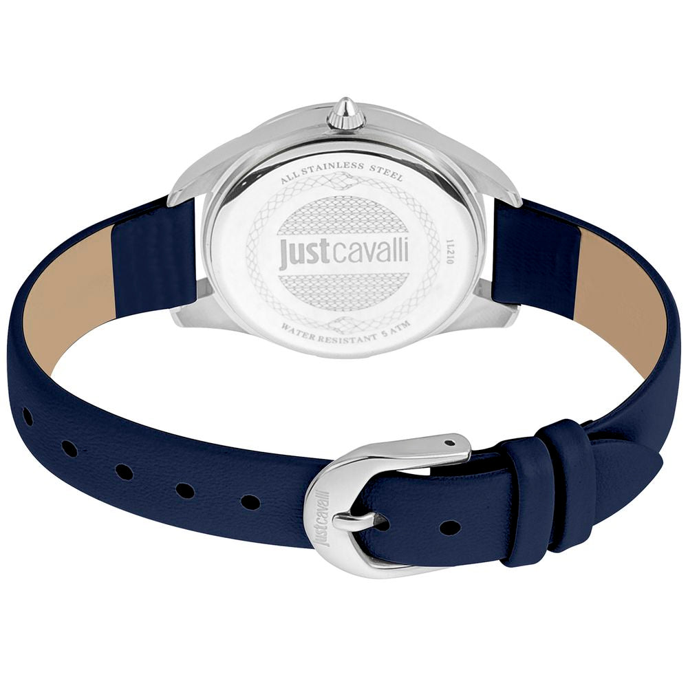 Just Cavalli Blaue Leder-Kleidungsuhr