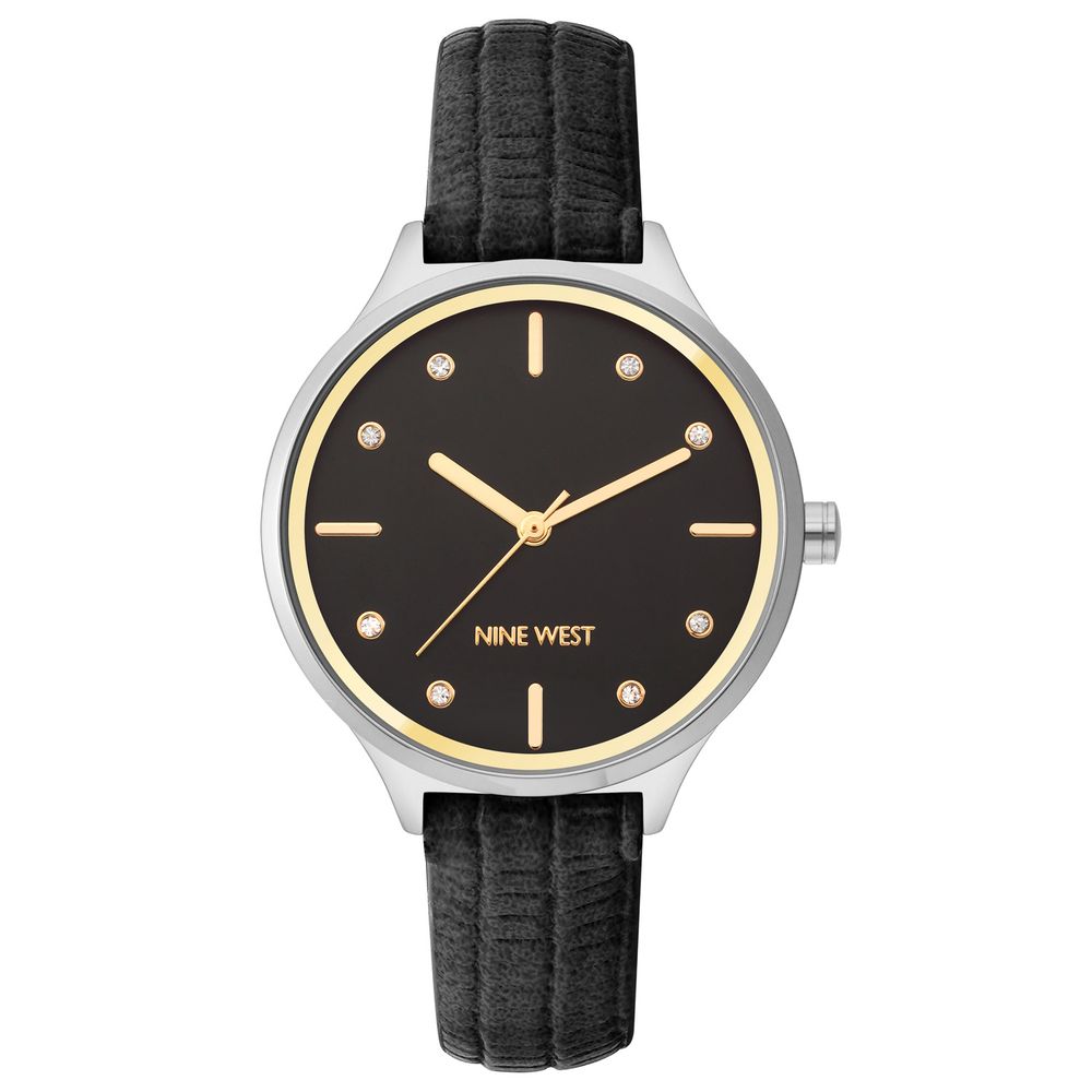 Nine West Schwarze Lederkleid-Uhr