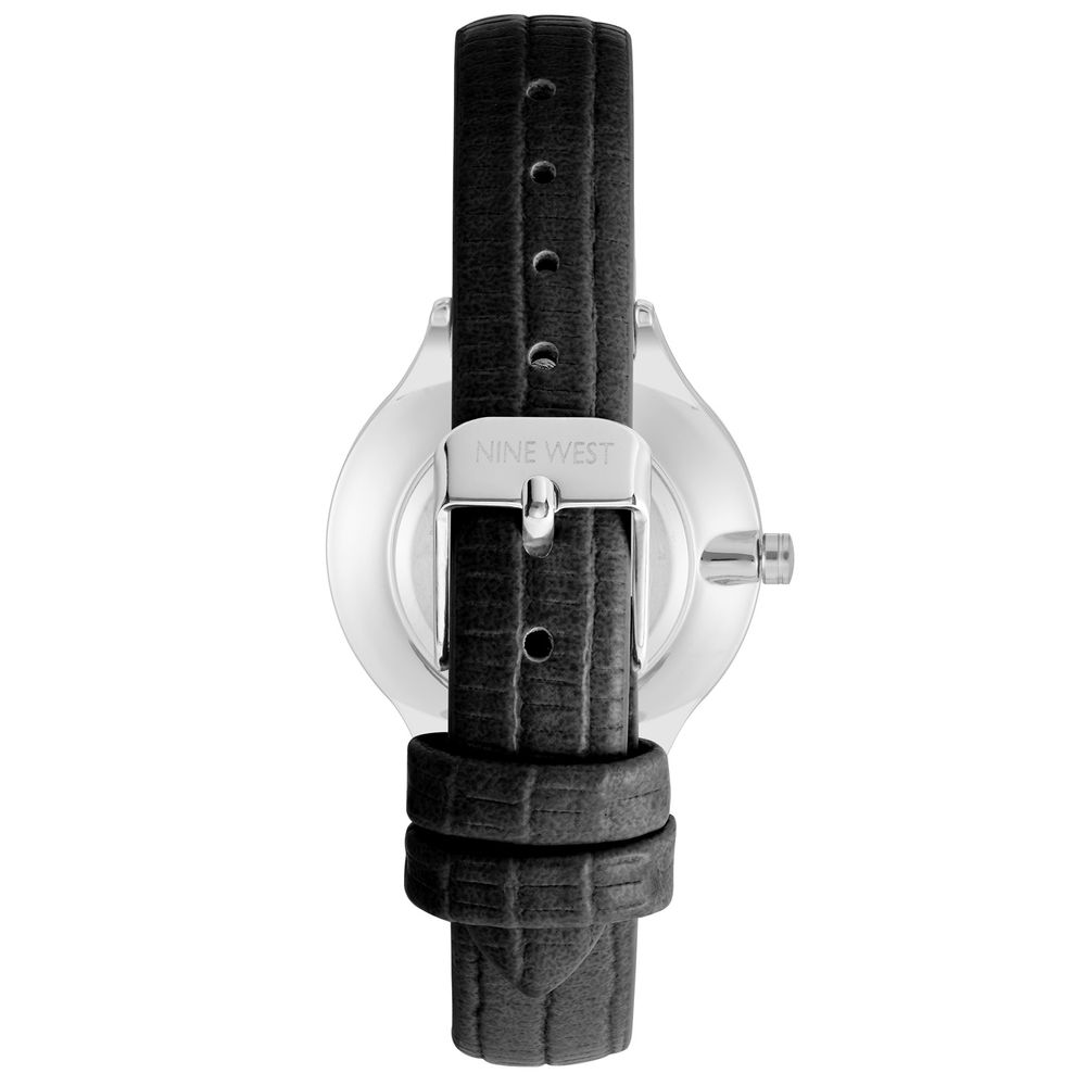 Nine West Schwarze Lederkleid-Uhr