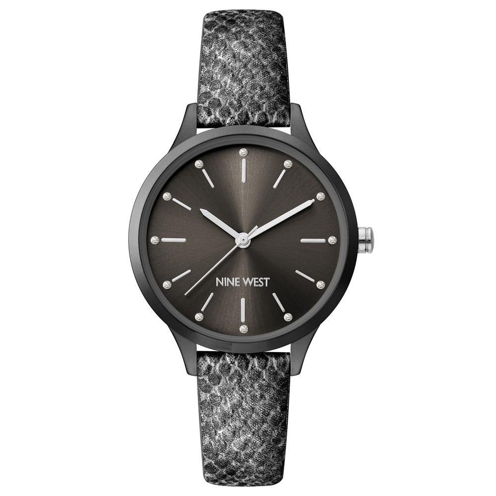 Nine West Schwarze Lederkleid-Uhr