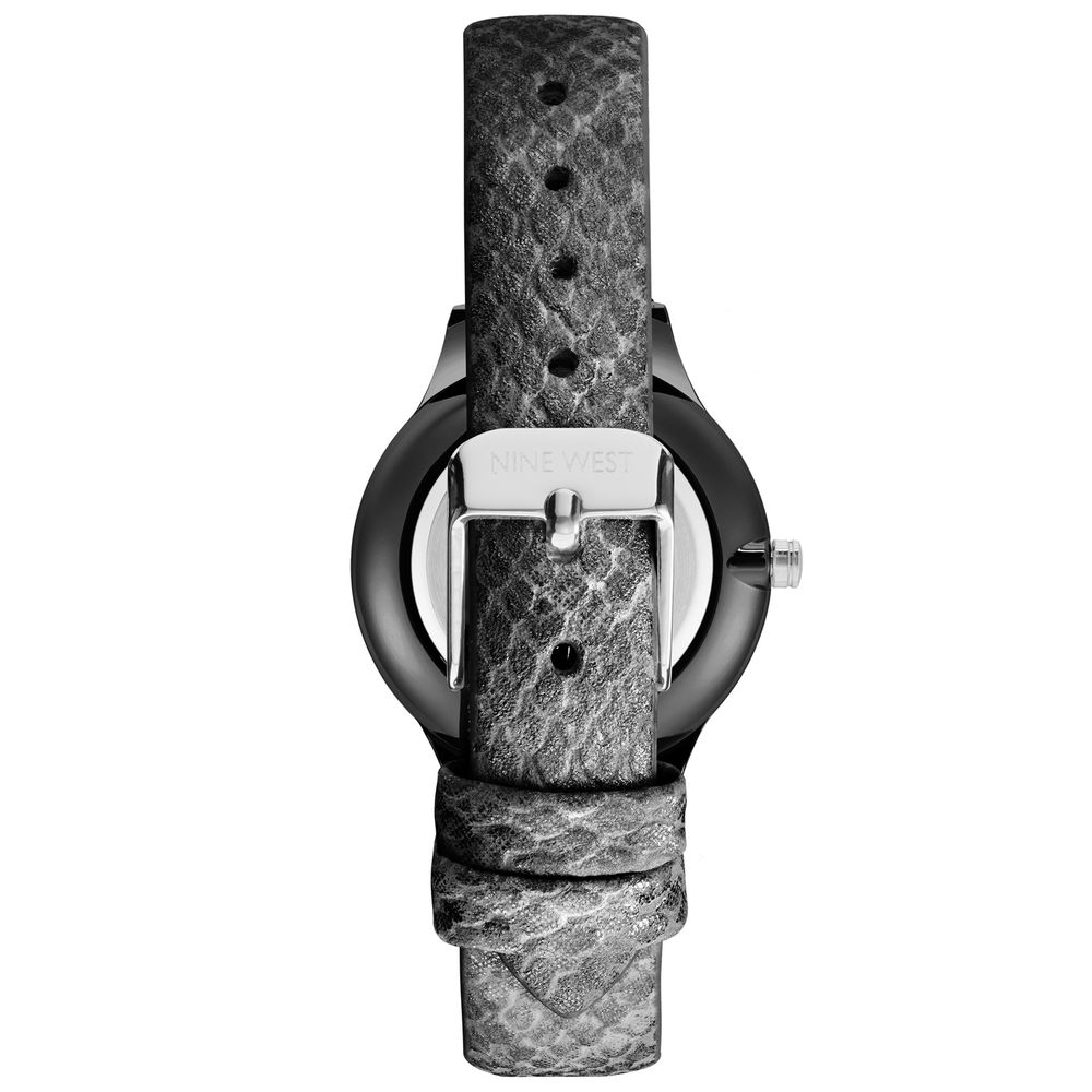 Nine West Schwarze Lederkleid-Uhr