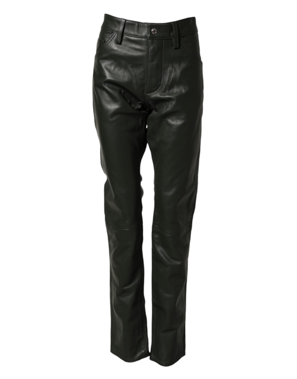 Dsquared² Black Full-Grain Leather Trousers with Mid-Rise Waist