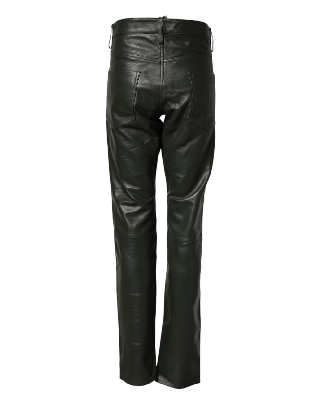 Dsquared² Black Full-Grain Leather Trousers with Mid-Rise Waist
