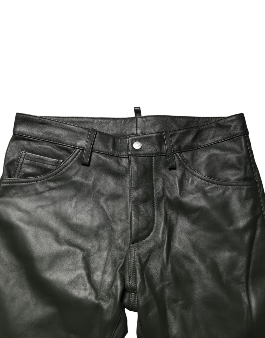 Dsquared² Black Full-Grain Leather Trousers with Mid-Rise Waist