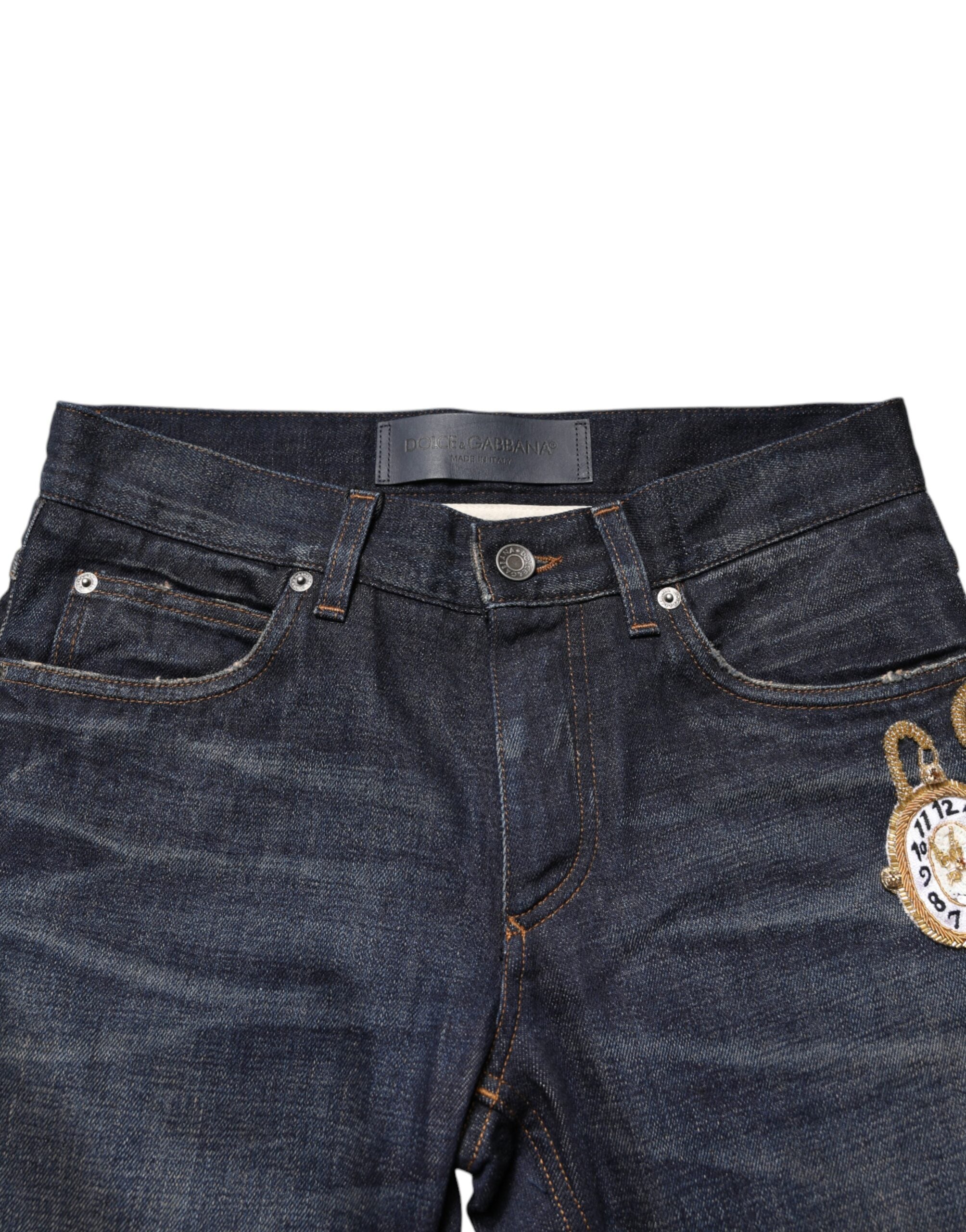 Dolce & Gabbana Dunkelblaue Skinny-Jeans mit goldener Uhr für Herren