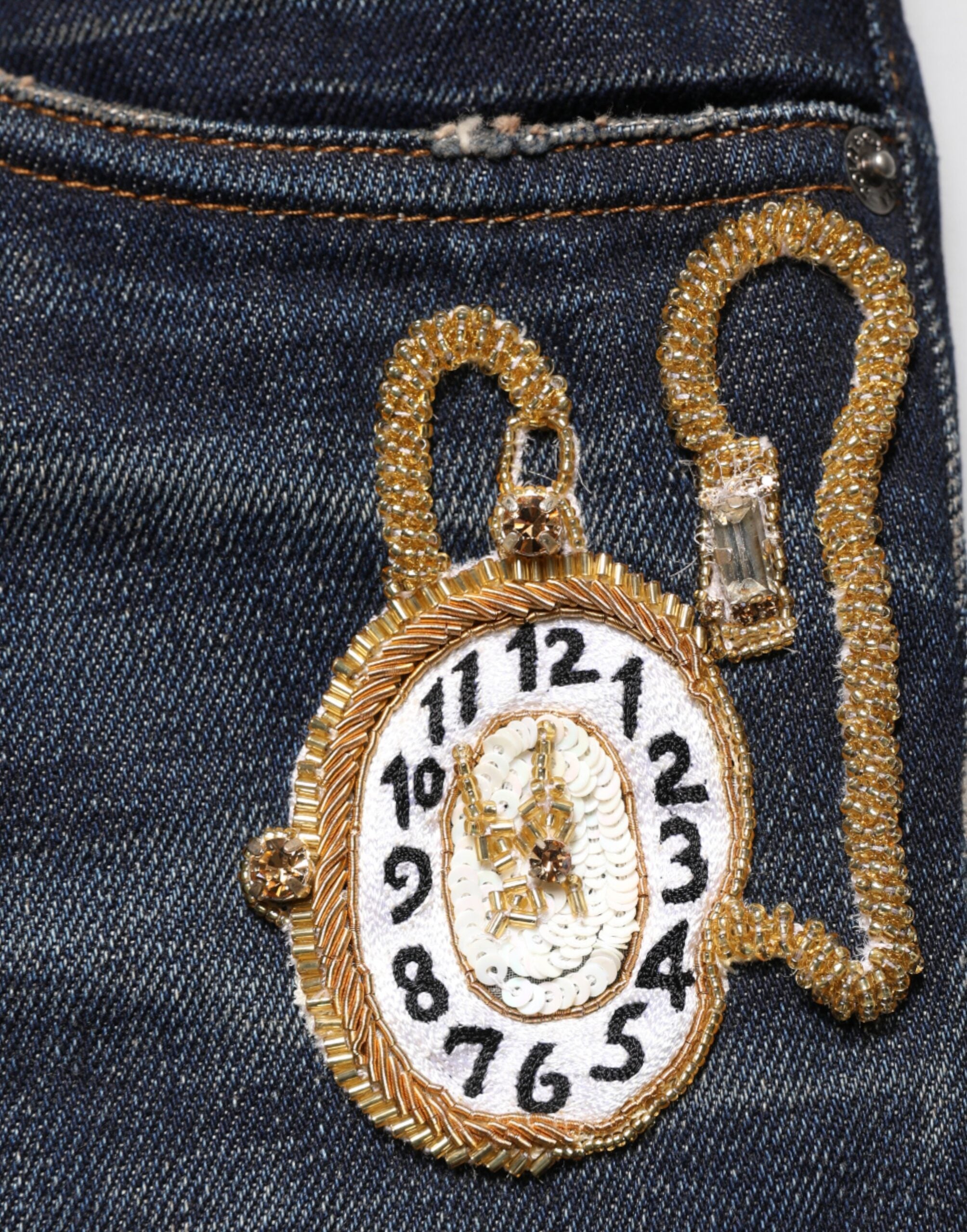 Dolce & Gabbana Dunkelblaue Skinny-Jeans mit goldener Uhr für Herren
