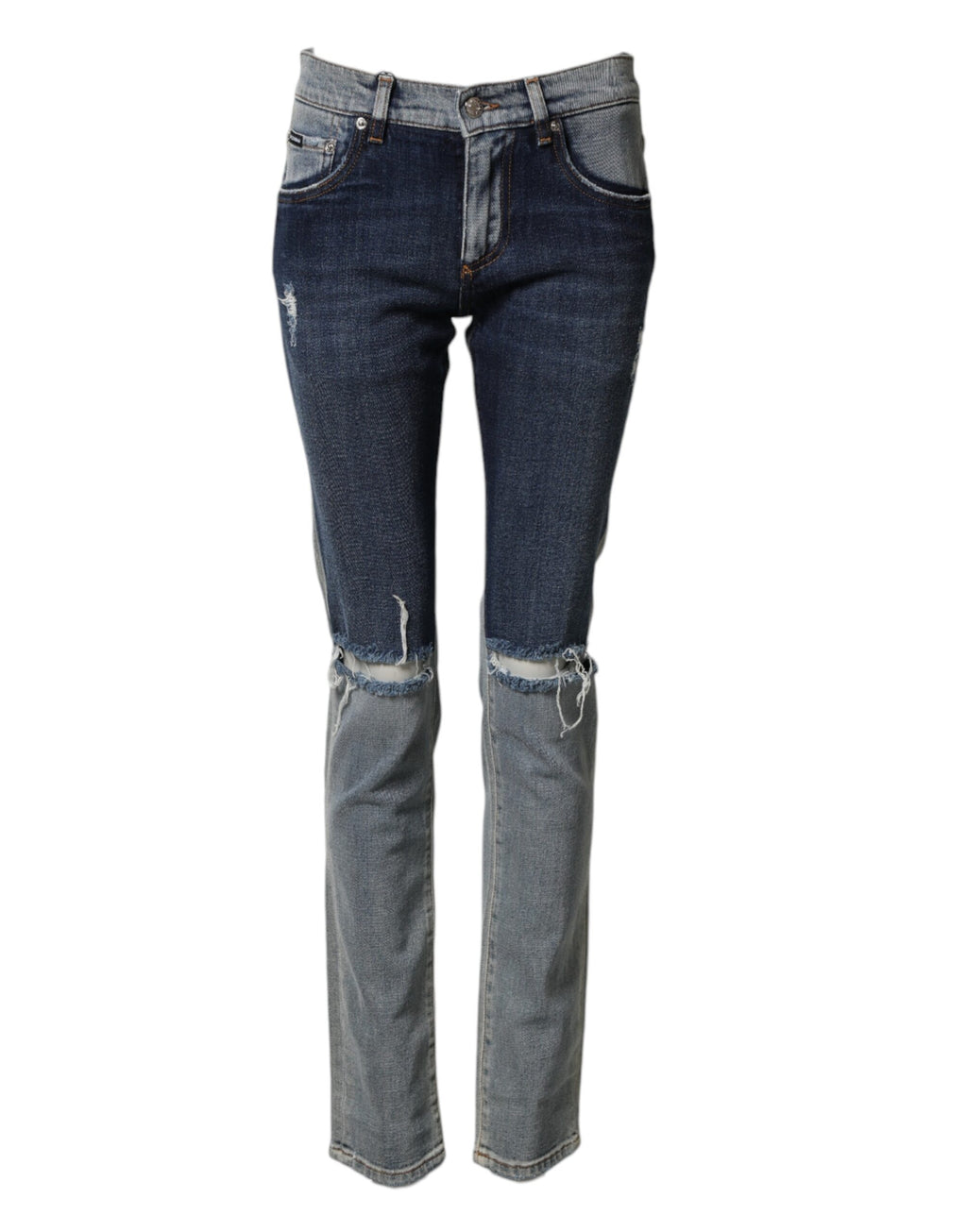 Dolce & Gabbana Blaues, zweifarbiges Baumwoll-Skinny-Jeans für Herren