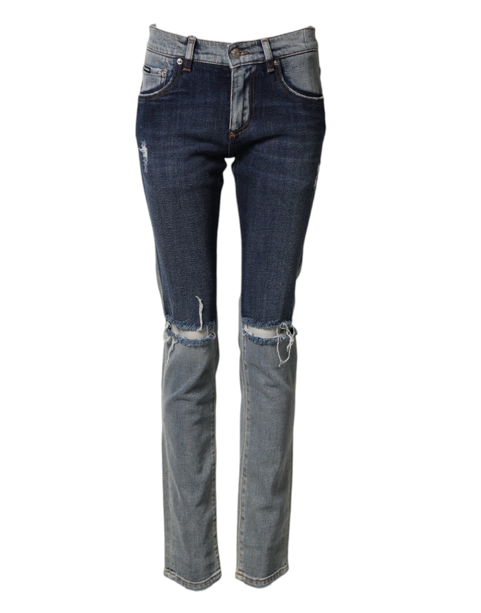 Dolce & Gabbana Blaues, zweifarbiges Baumwoll-Skinny-Jeans für Herren
