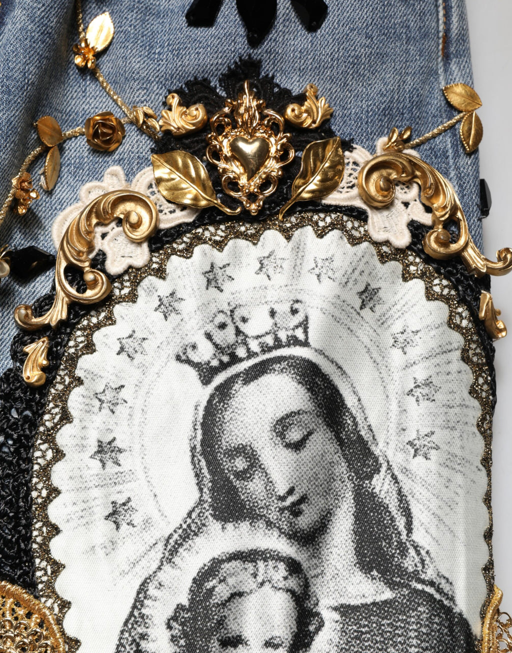 Dolce & Gabbana blue distressed cotton-denim jeans with embellishments